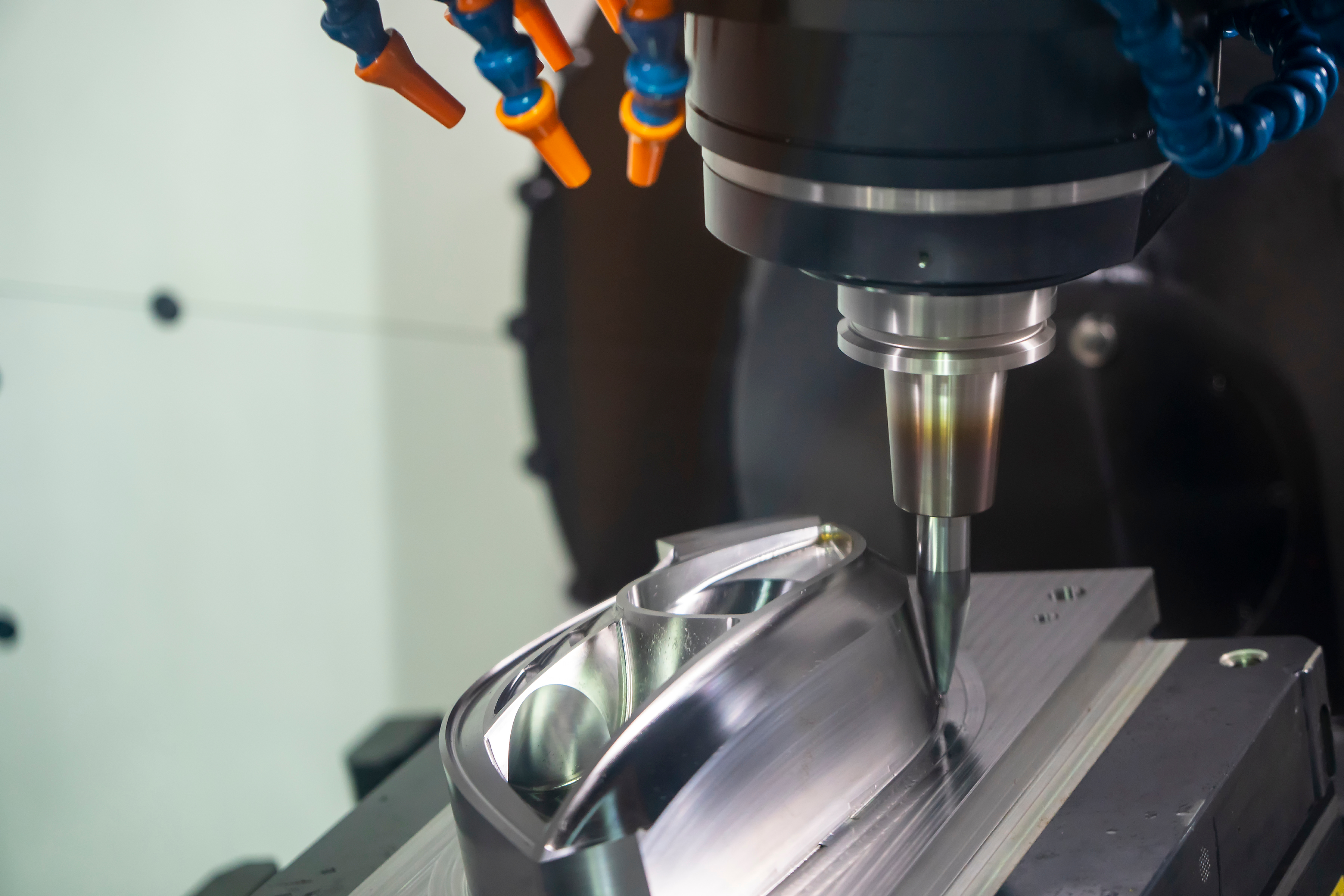 The machining center cutting the injection mold parts by solid barrel tool endmill. 