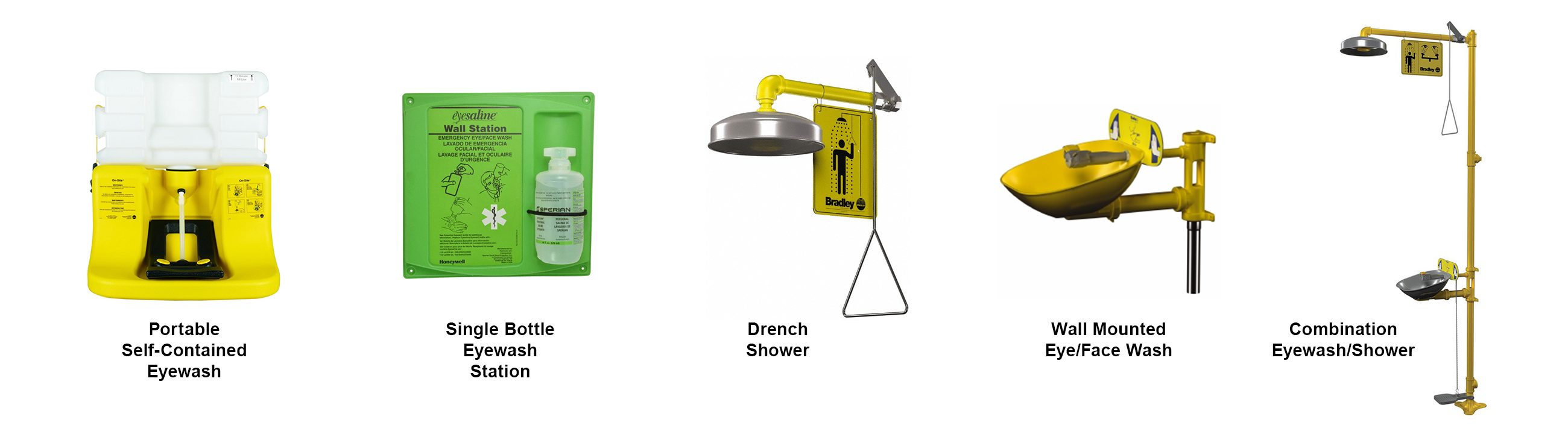 Portable self-contained eyewash station, single bottle eyewash station, drench shower, wall mounted eye/face wash, combination emergency eyewash/shower station