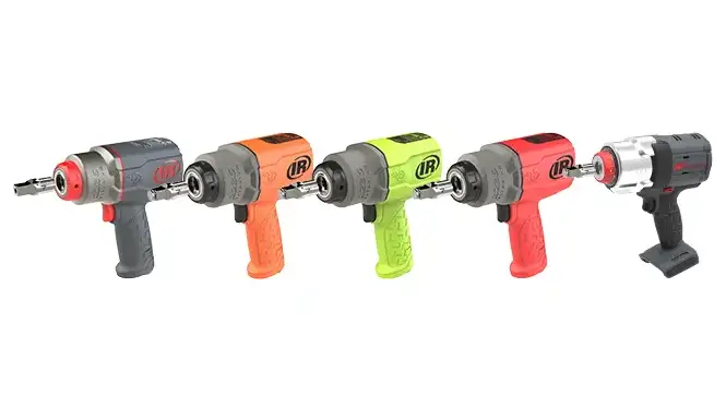Collection of 5 Ingersoll Rand impact wrenches of varying colors