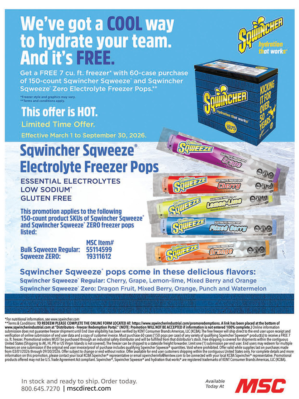 Sqwincher Freezer Pop Rebate and Dispenser Promo - Valid through 09/30/2026