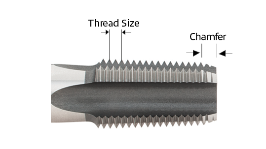 Pipe tap diagram of thread size and chamfer