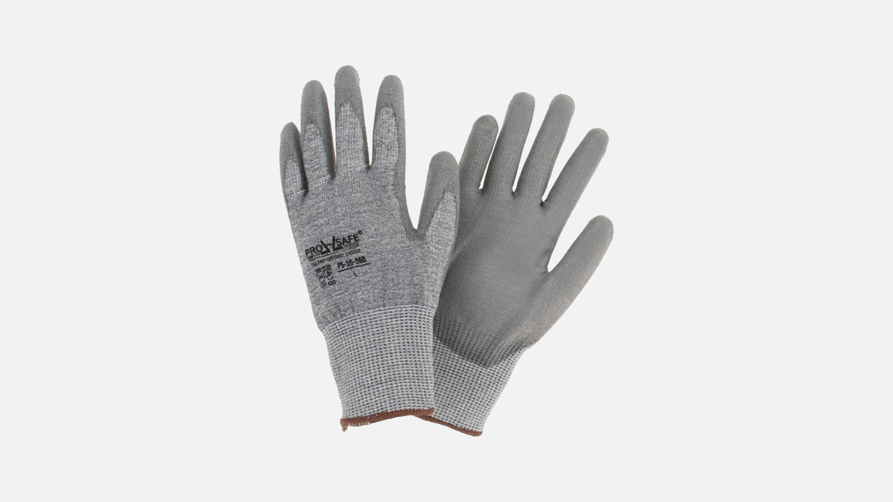 Pair of gray PRO-SAFE work gloves with textured palms and fingers