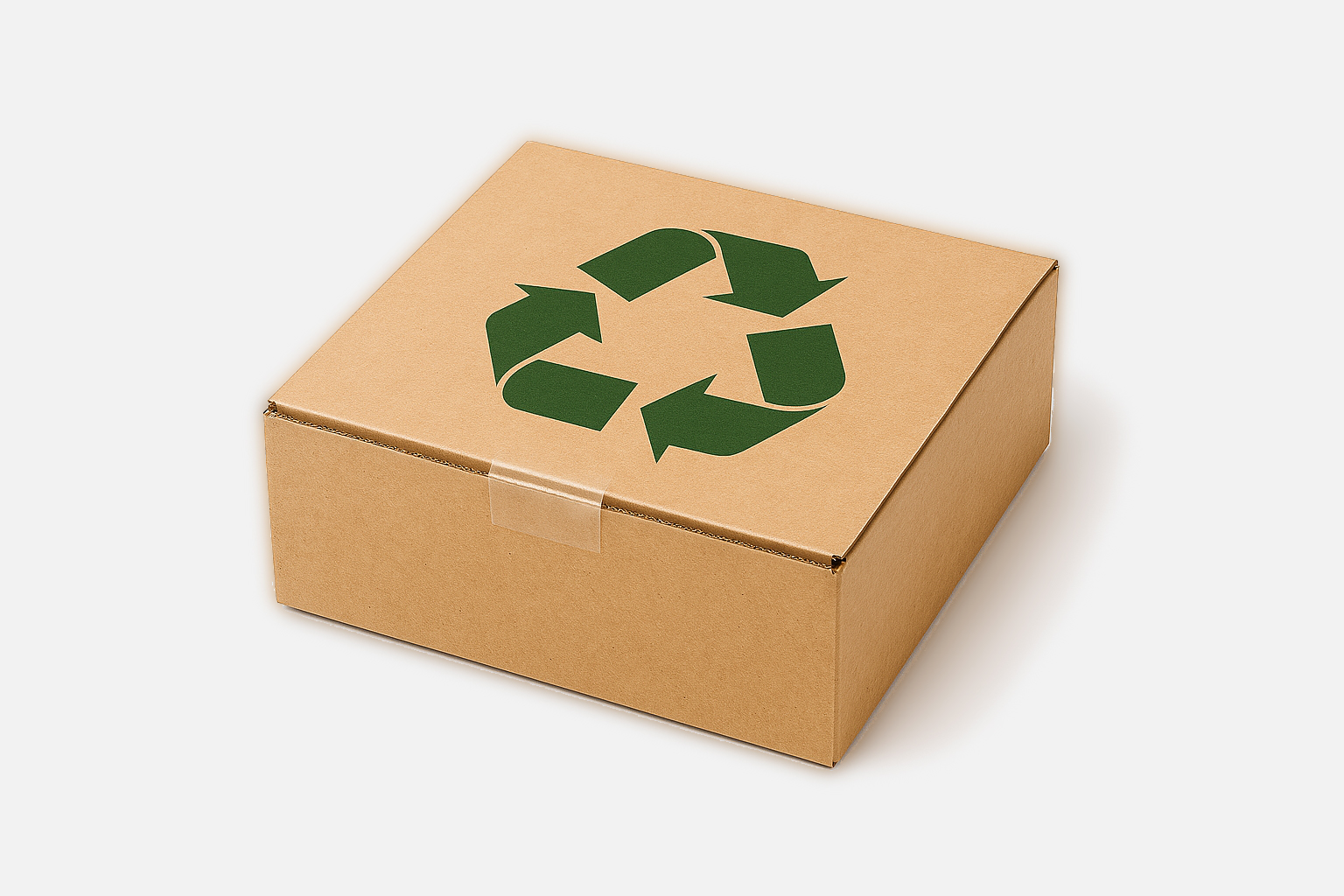 Eco-friendly cardboard box with green recycling logo on top