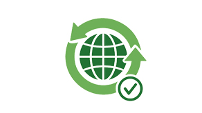 Generic logo of green globe surrounded by green recycling arrows and a small green checkmark