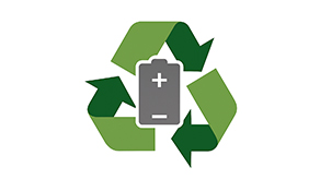 Generic logo of a grey battery surrounded by green recycling logos