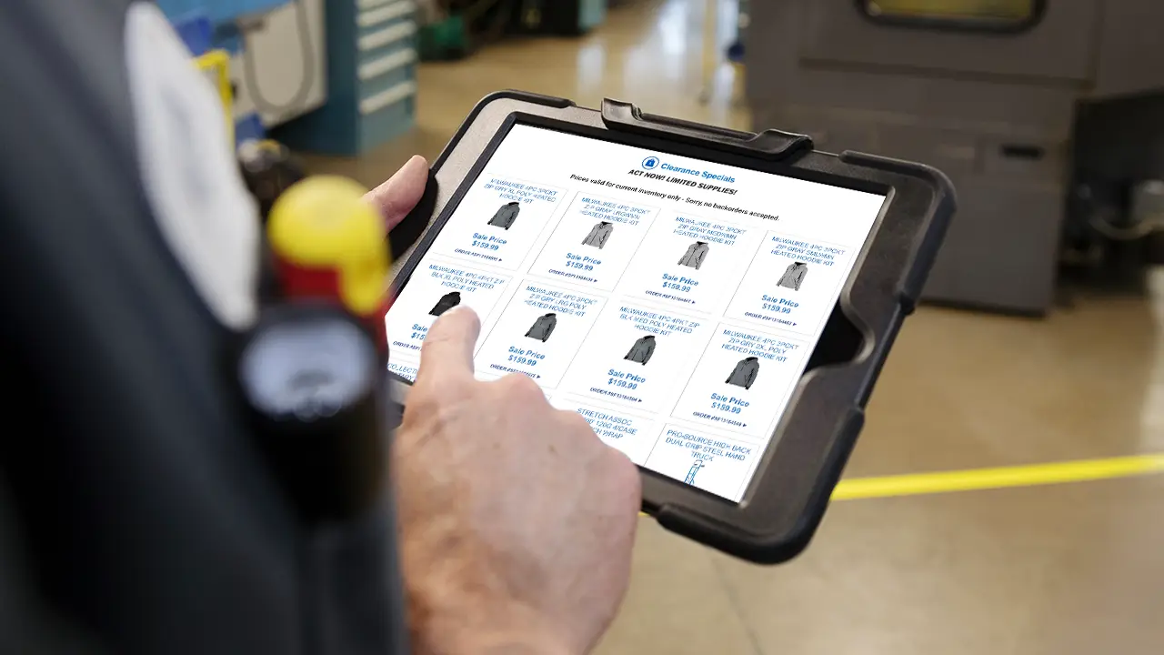 Ipad screen showing products on MSC clearance page