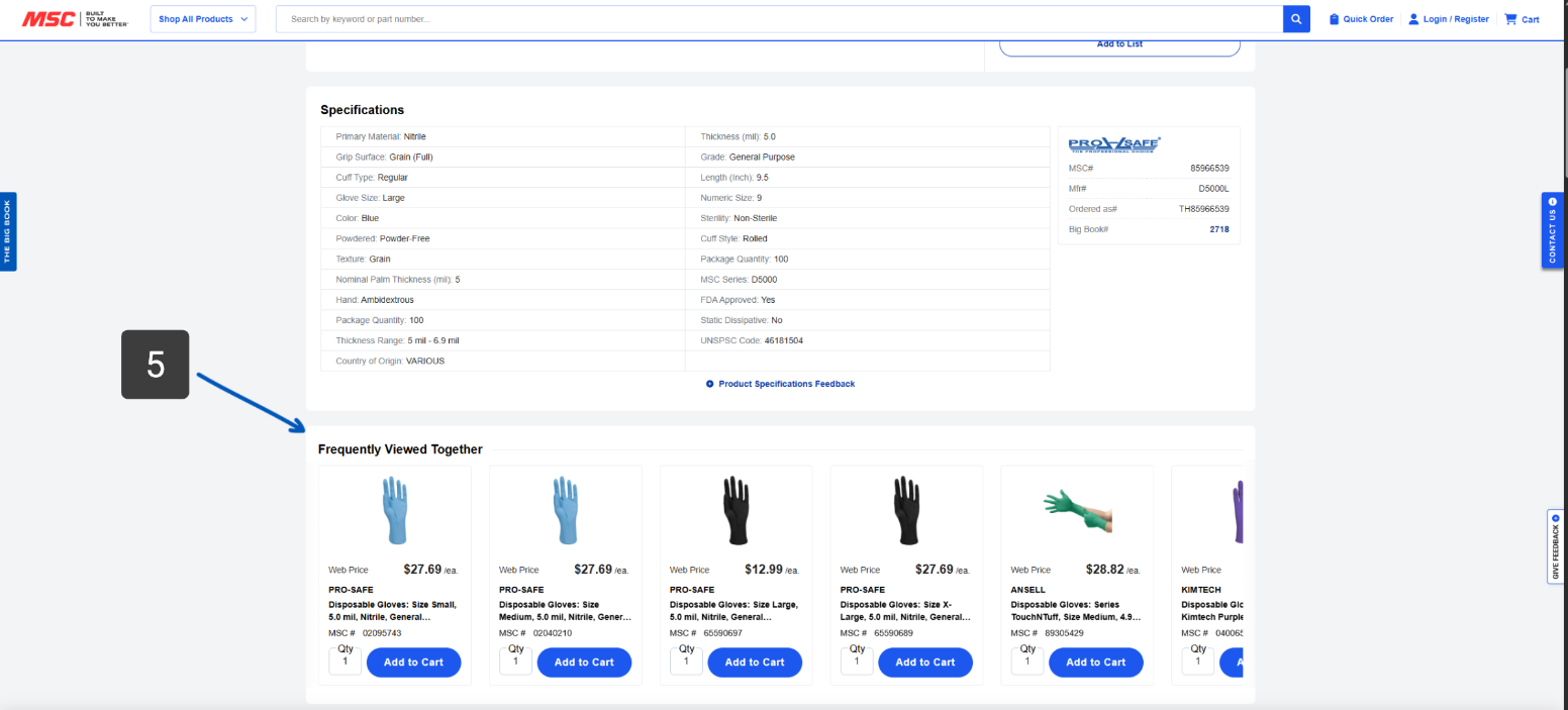 Product Detail Page with arrow pointing to related products or frequently viewed together products