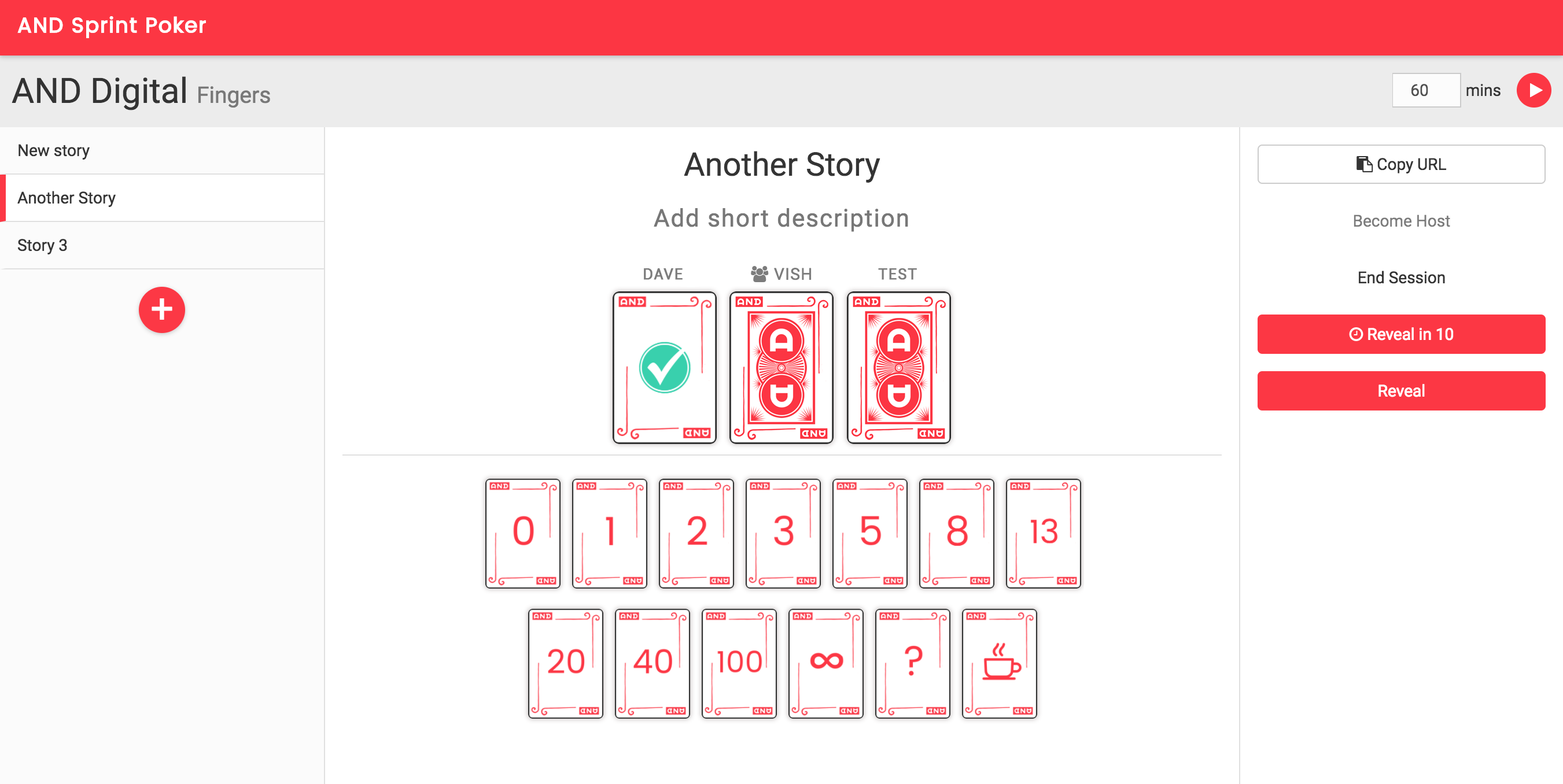 Screenshot of AND Sprint Poker UI