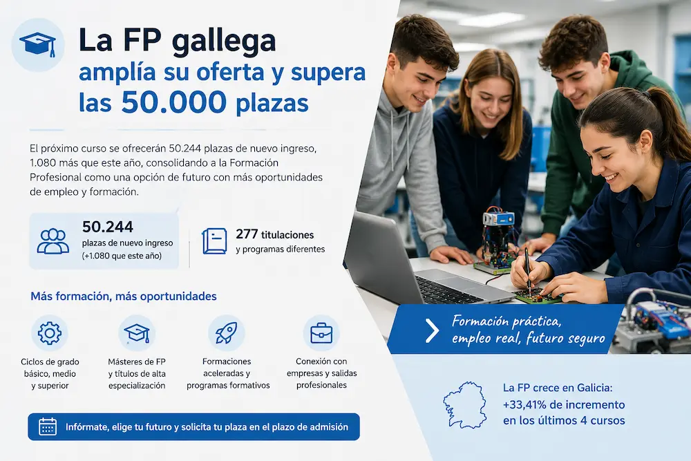 A FP galega amplía a súa oferta e supera as 50.000 prazas para o vindeiro curso.