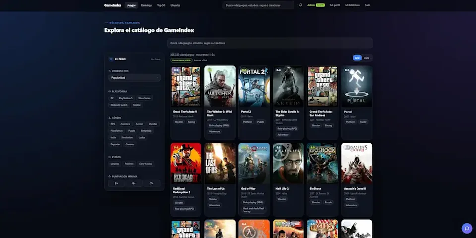 Descubre, valora y organiza tu colección de videojuegos.