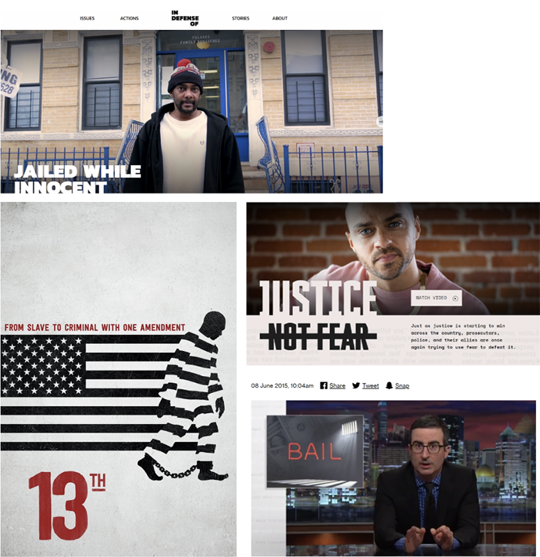 A collage of images of digital campaigns for bail reform.