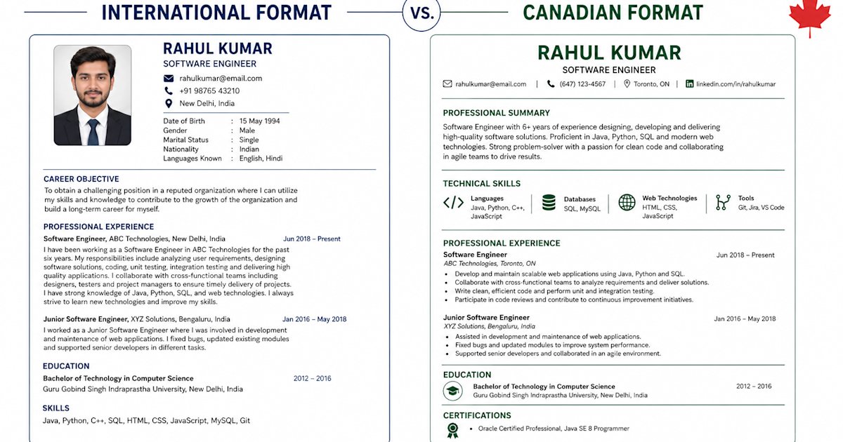 Canadian Resume Format Example Canadian Resume Format for Newcomers: The Complete 2026 Guide | CVMaple