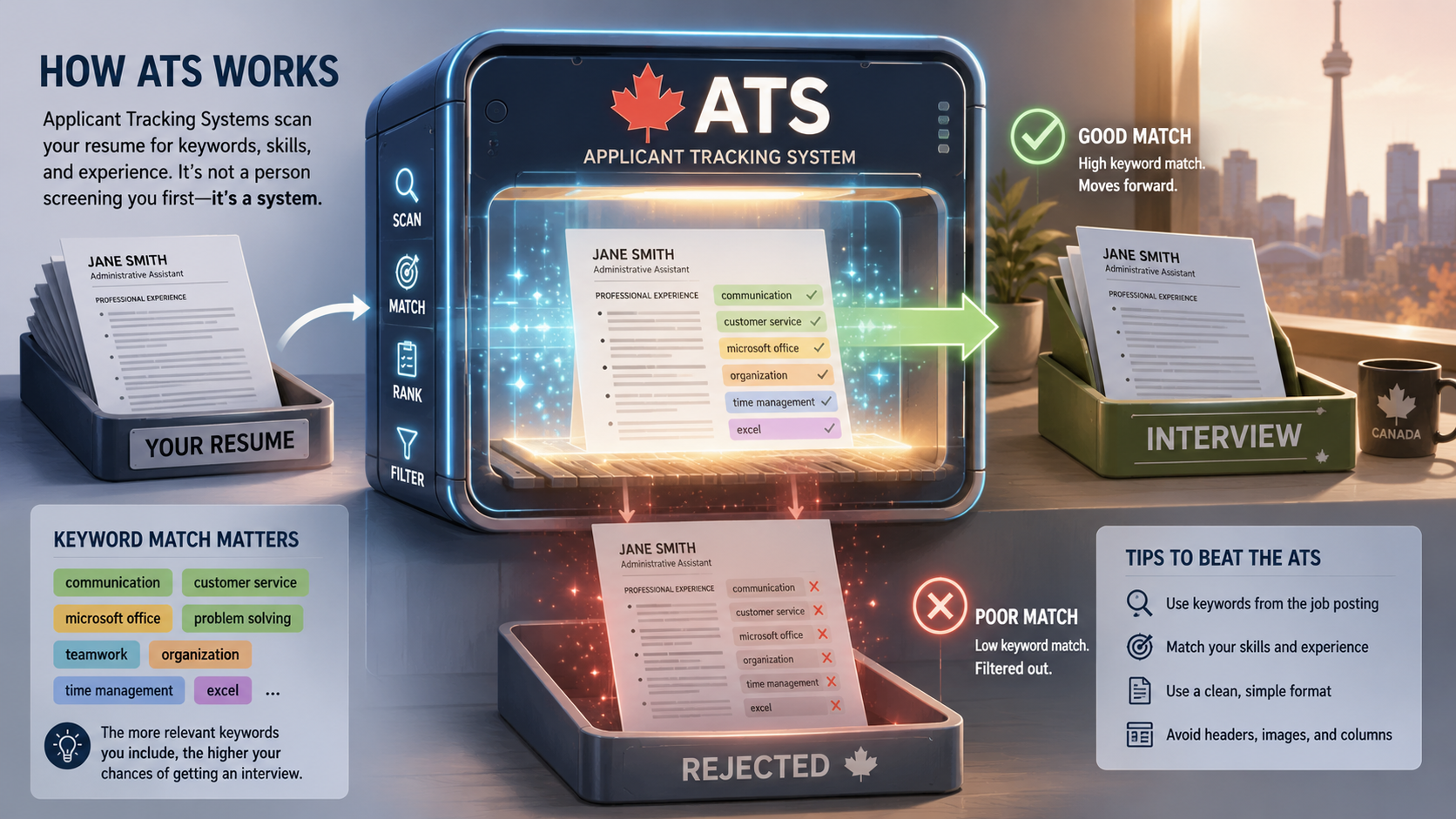 ATS keyword matching system filtering resumes for Canadian employers