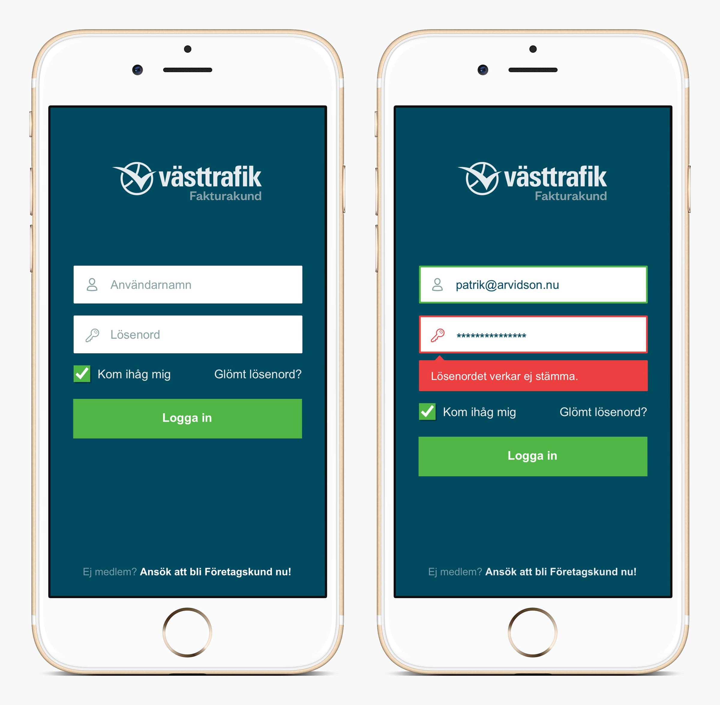 Västtrafik Portal mobile login