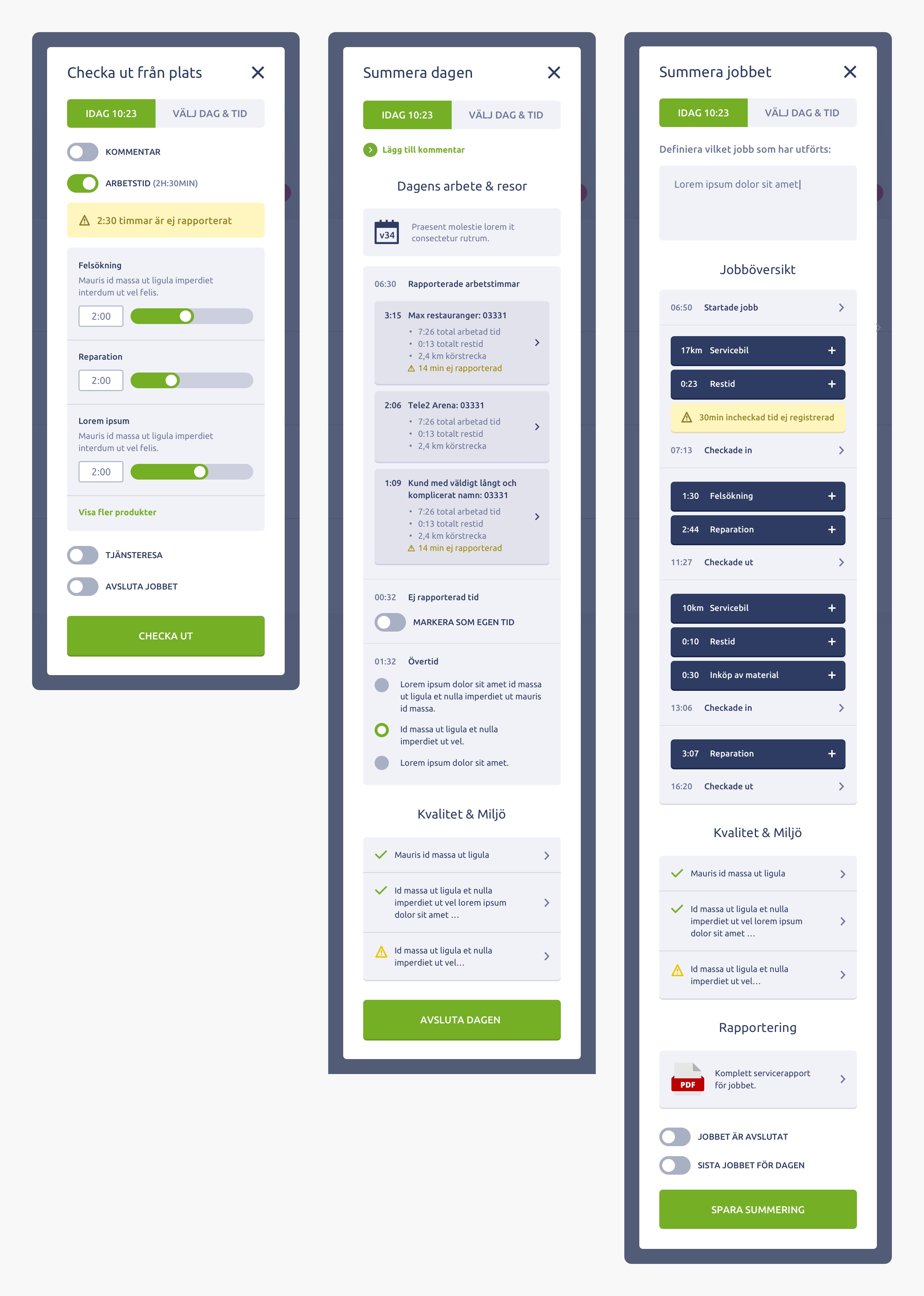 Indoor finalize job screens