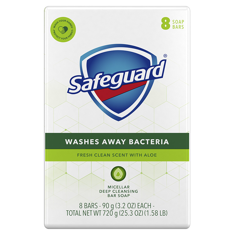 Safeguard Bar Soap Fresh Clean Scent with Aloe 3.2oz, 8 count Package Front 