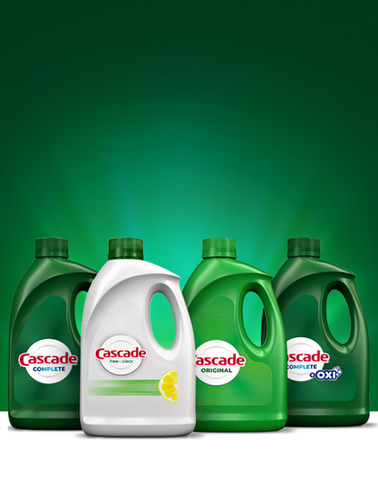 Cascade Complete, Cascade Free & Clear, Cascade Original gel dishwashing detergent