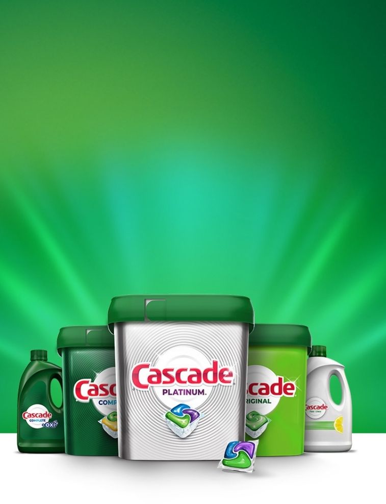 Cascade Complete, Cascade Original, Cascade Platinum, Cascade Free & Clear dish detergent