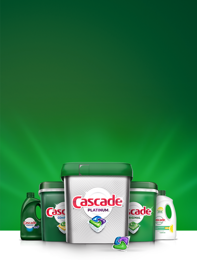 Cascade Complete, Cascade Original, Cascade Platinum, Cascade Free & Clear dish detergent