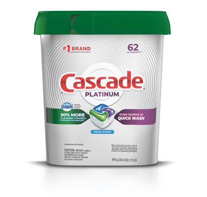 Cascade Platinum dishwasher pod fresh scent 62 pack container