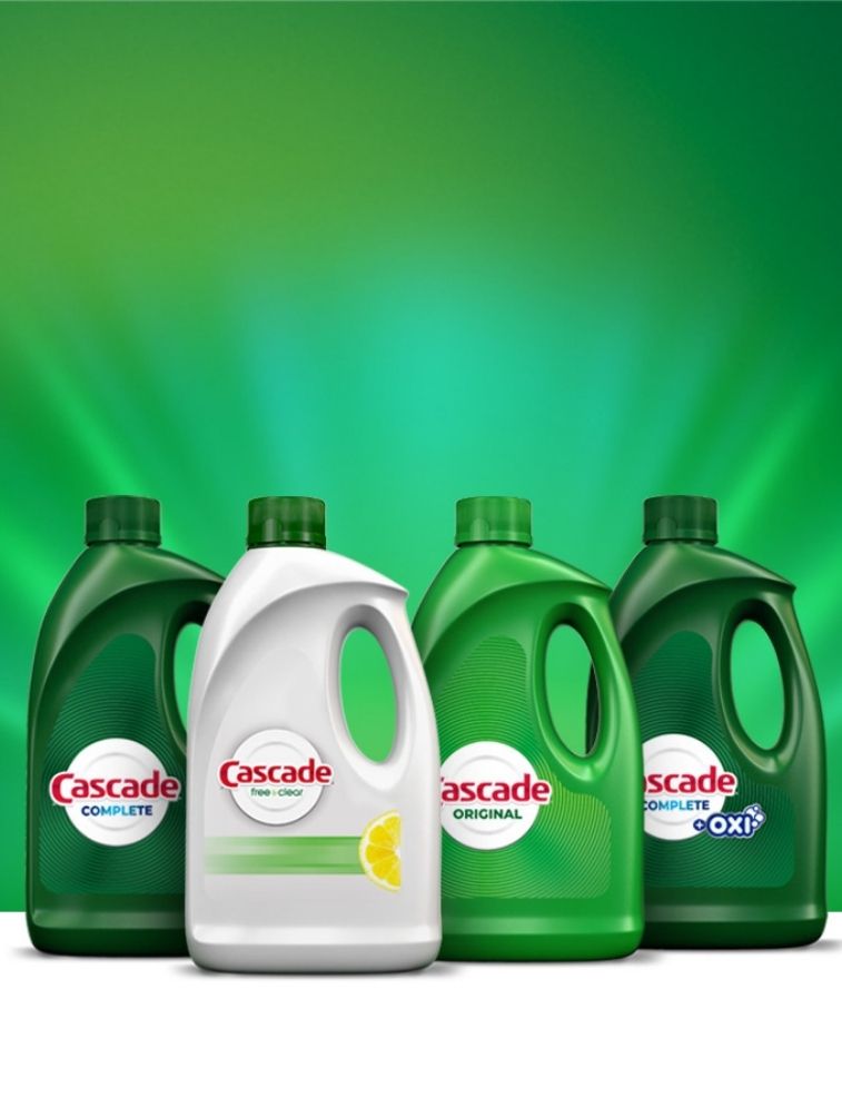 Cascade Complete, Cascade Free & Clear, Cascade Original gel dishwashing detergent