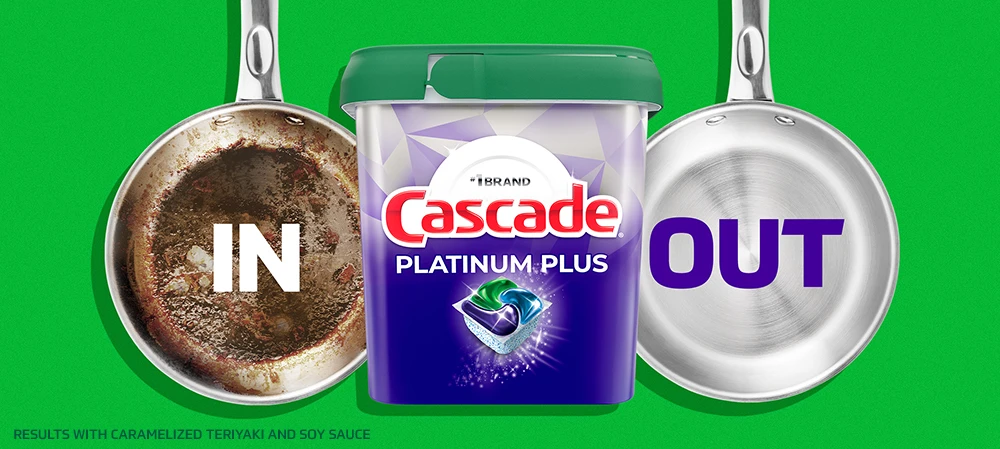 Cascade Platinum before and after cleaning a pan