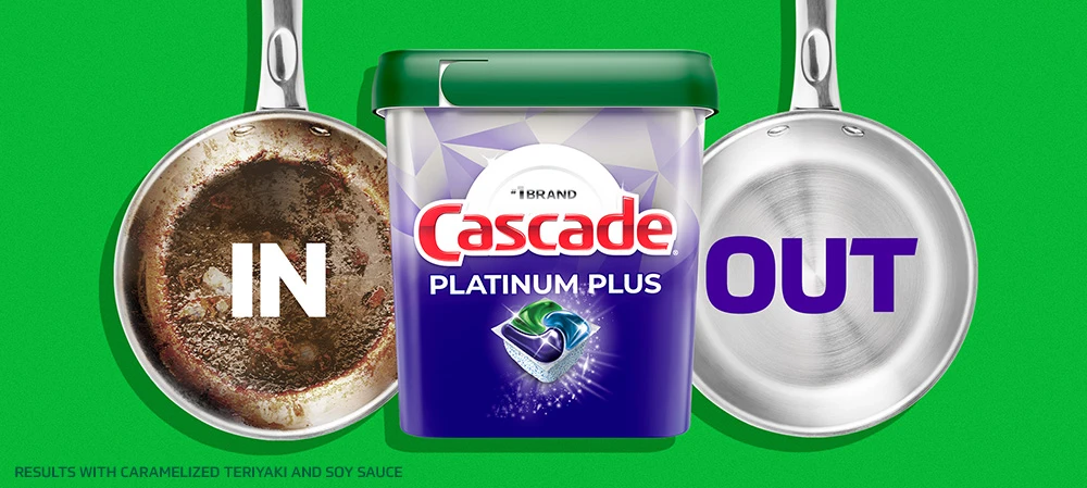 Cascade Platinum before and after cleaning a pan