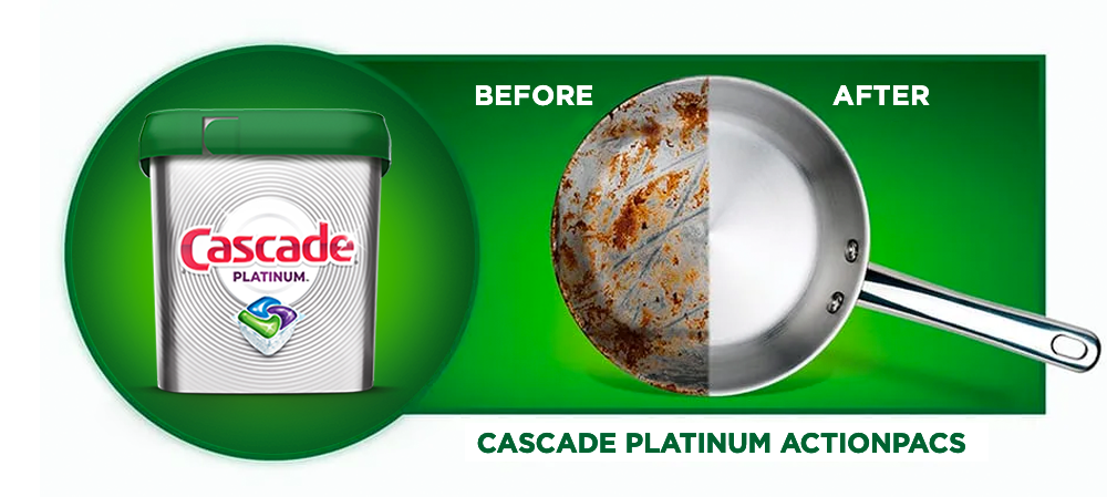 Cascade Platinum before and after cleaning a pan