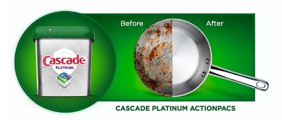 Cascade Platinum before and after cleaning a pan