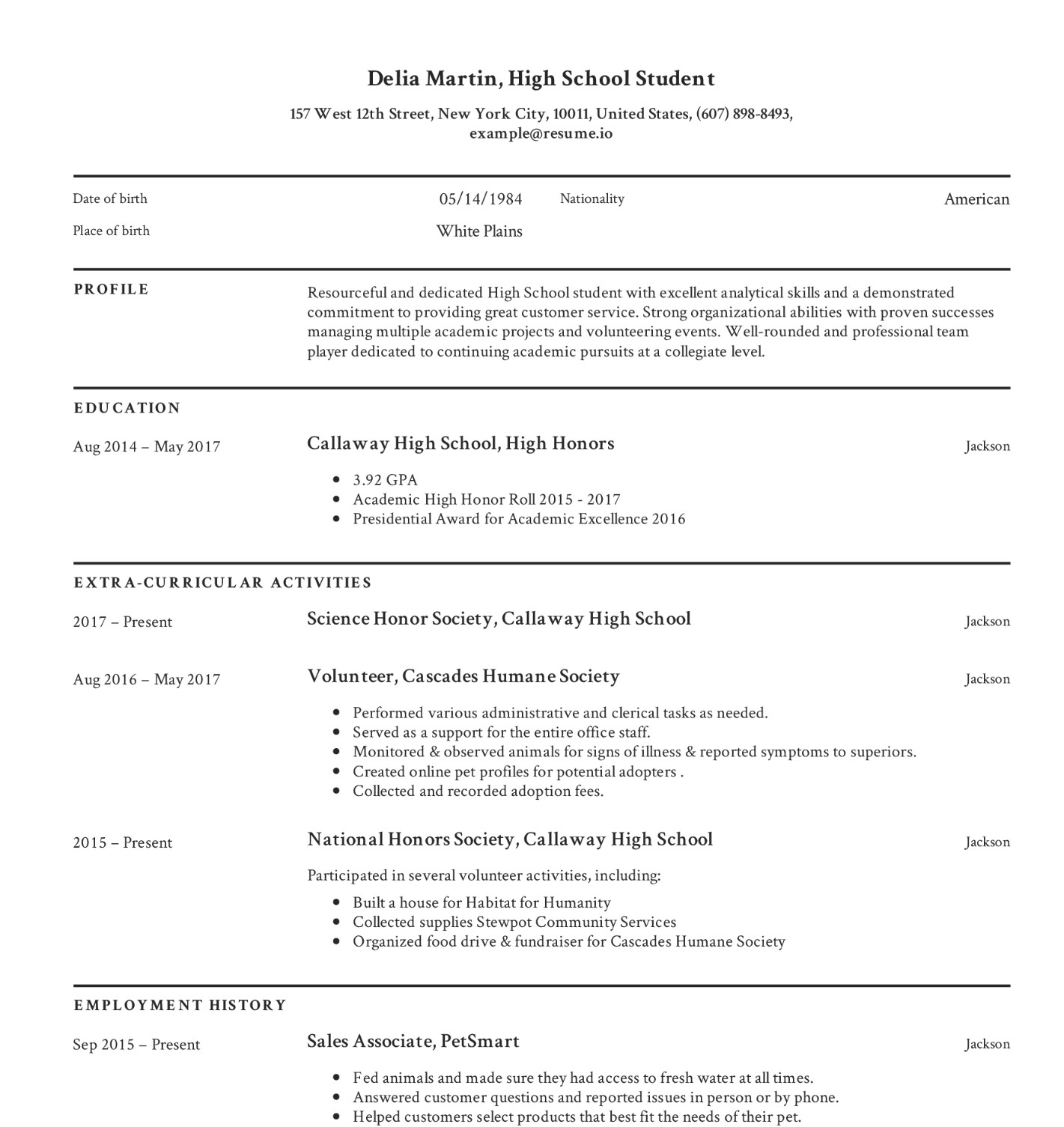 make resume for students
