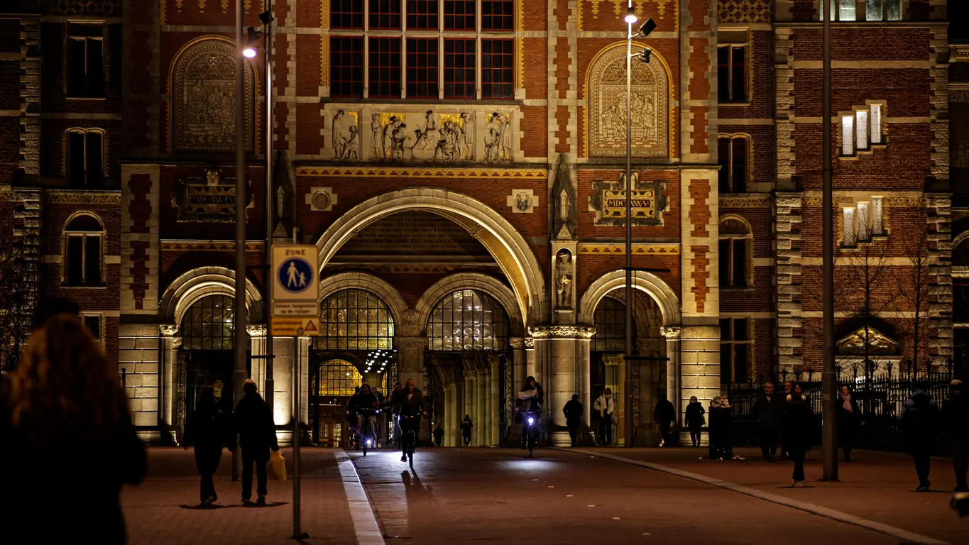 Museum exterior at night