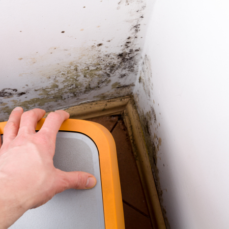 Build-up of mould on wall at city plumbing