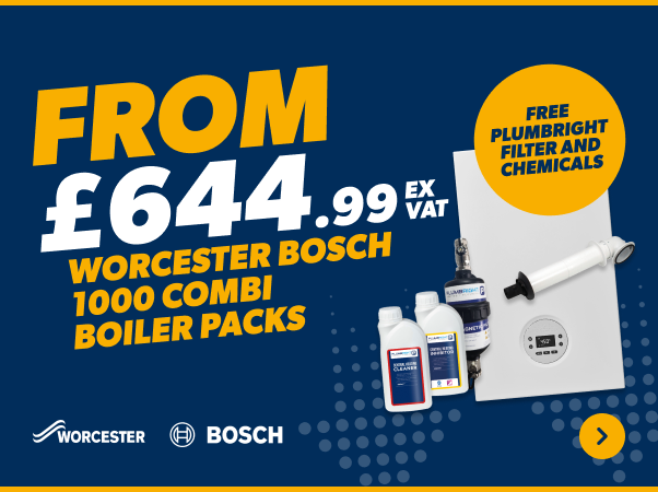 from £644.99 ex vat on Worcester Bosch 1000 combi boiler packs