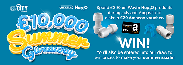 £10,000 Summer Giveaway - Spend £300 on Wavin Products during july and august to claim a £20 amazon voucher and you will also be entered into a summer prize draw.