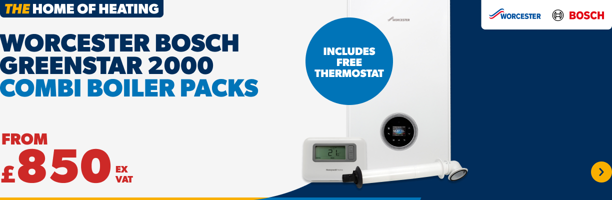 Worcester bosch greenstar 2000 combi boiler packs from £850 ex vat includes free thermostat