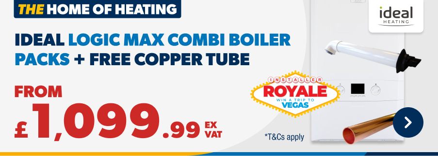 Ideal Logic Max Combi Boiler Packs and Free Copper Tube.  From £1099.99 ex VAT. T&Cs apply. Shop Now
