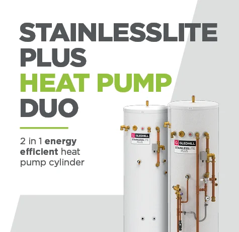 Gledhill Stainless Heat Pump Duo. 2 in 1 energy efficient heat pump cylinder.