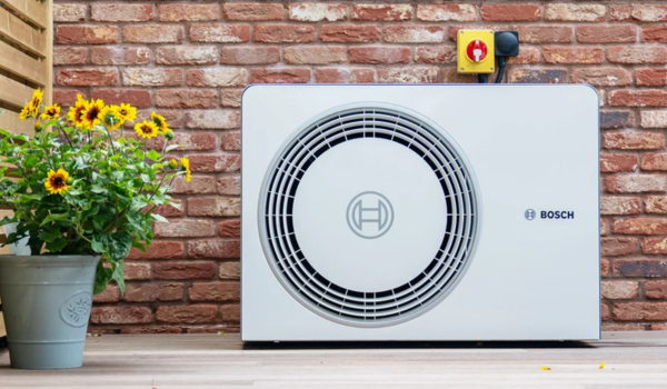 Bosch Heat Pump on floor in garden