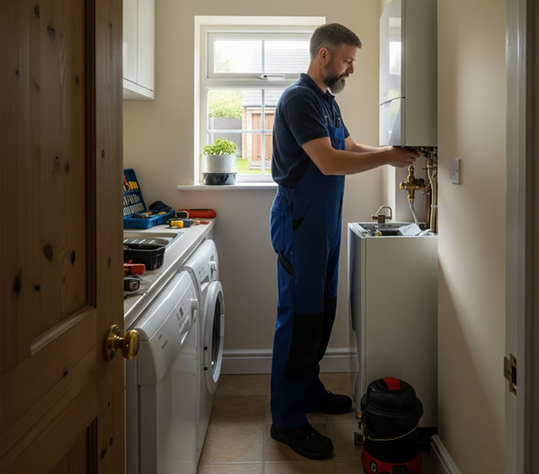 Gas engineer managing a boiler