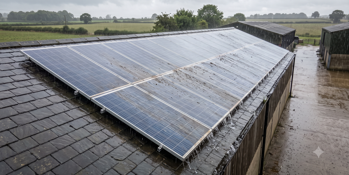 Dirty Solar Panels on Pitched Roof