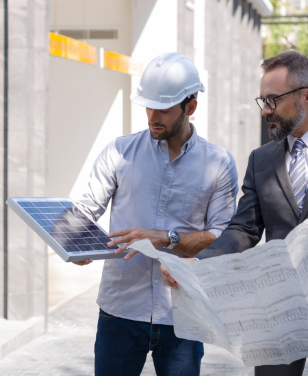 Solar installers designing a solar PV setup