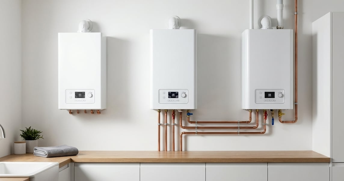 Comparison of three main boiler types showing their different designs and configurations