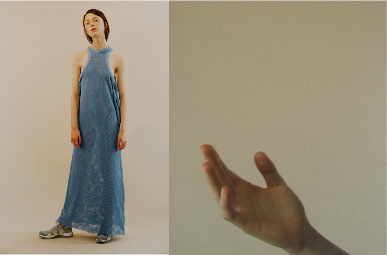 blue mesh dress hand