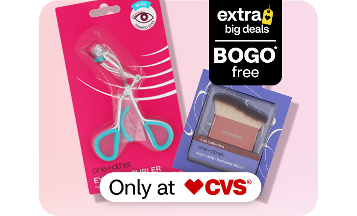 Extra big deals. Buy 1, get 1 free. Only at CVS. A one+other eyelash curler and one+other face and body blending brush