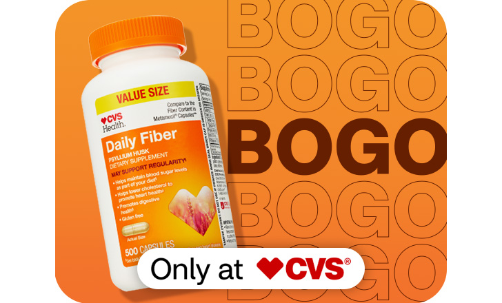 Buy one, get one, CVS Value Size Daily Fiber capsules, only at CVS