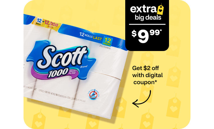 $9.99, get $2 off with digital coupon, Scott 1000 bathroom tissue