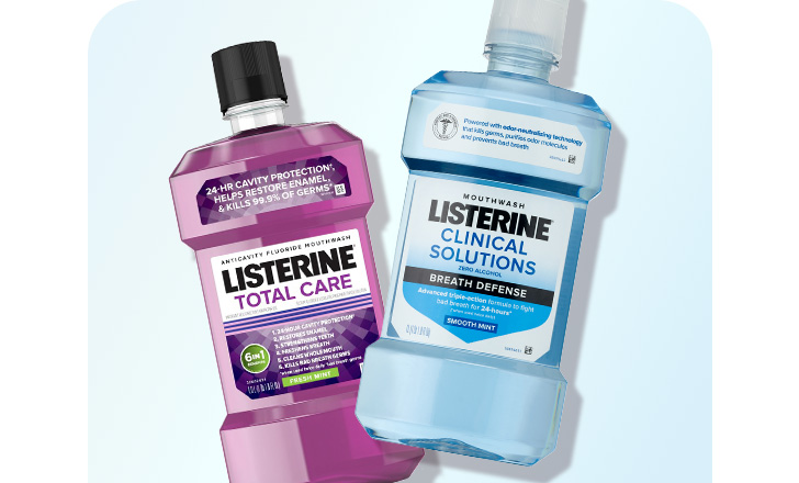 Listerine Total Care and Clinical Solutions mouthwashes.