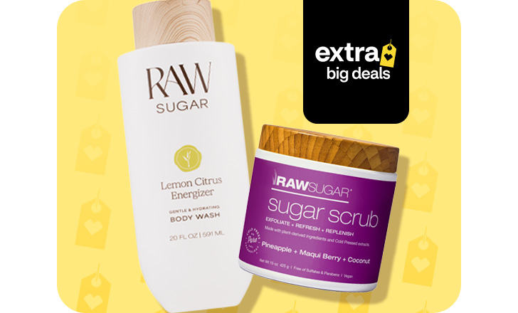 Extra Big Deals. Raw Sugar Lemon Citrus Energizer body wash and Raw Sugar pineapple, maqui berry and coconut sugar scrub