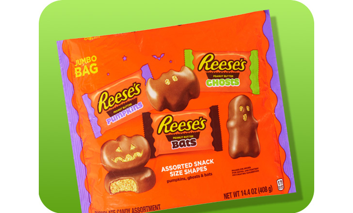 Jumbo bag of Reese's Pumpkins, Bats and Ghosts Halloween candy