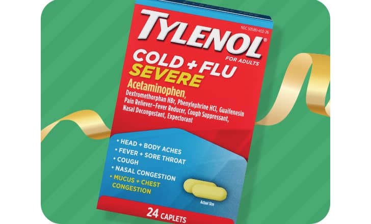 A box of Tylenol cold and flu acetaminophen caplets.